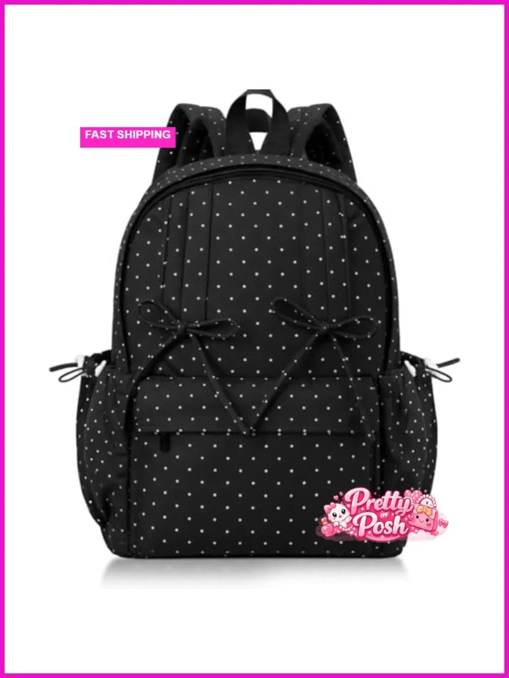 Nylon Polka Dot Backpack with Bow Detail for Women - Large Daypack